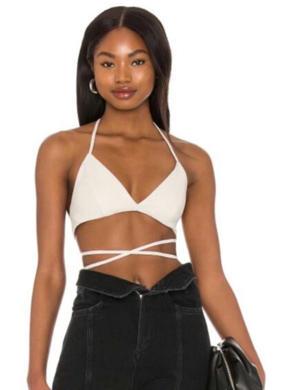 Lamarque Nude real leather Wrap Halter Crop Top